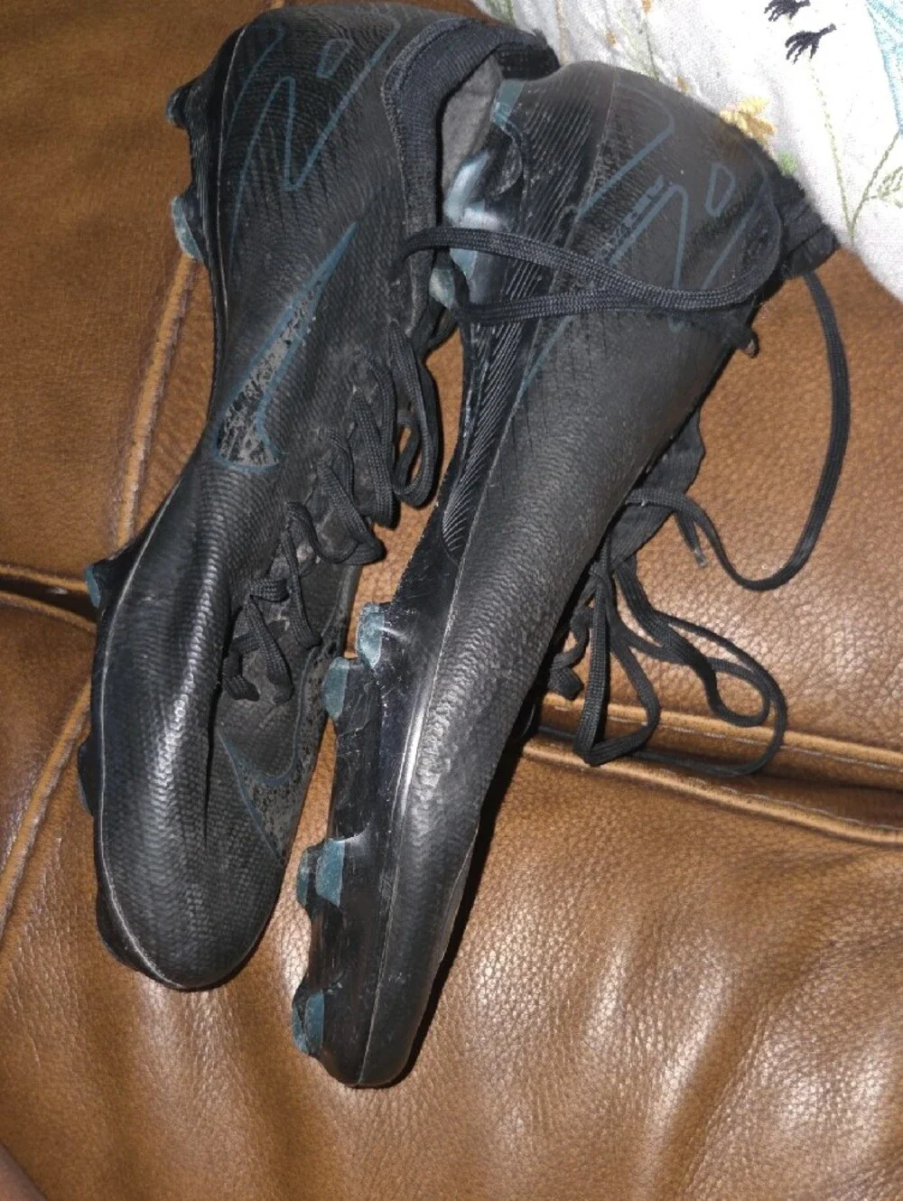 Cleats Nike Women's Black Athletic Soccer Shoes with Subtle Blue Accents